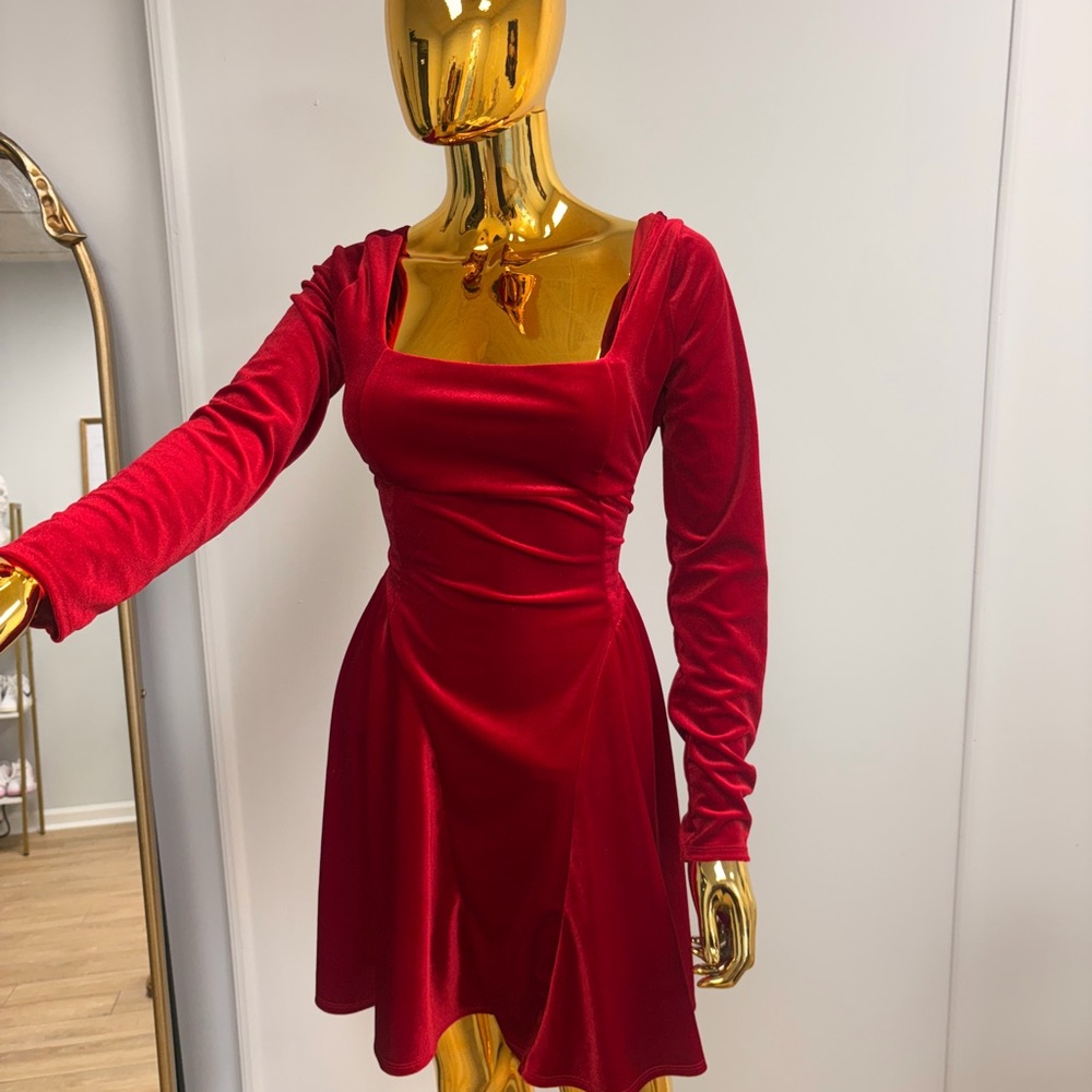 Elegant Red Velvet Dress